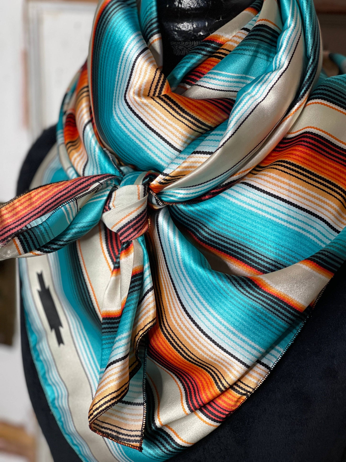 Turquoise and Rust Striped Wild Rag