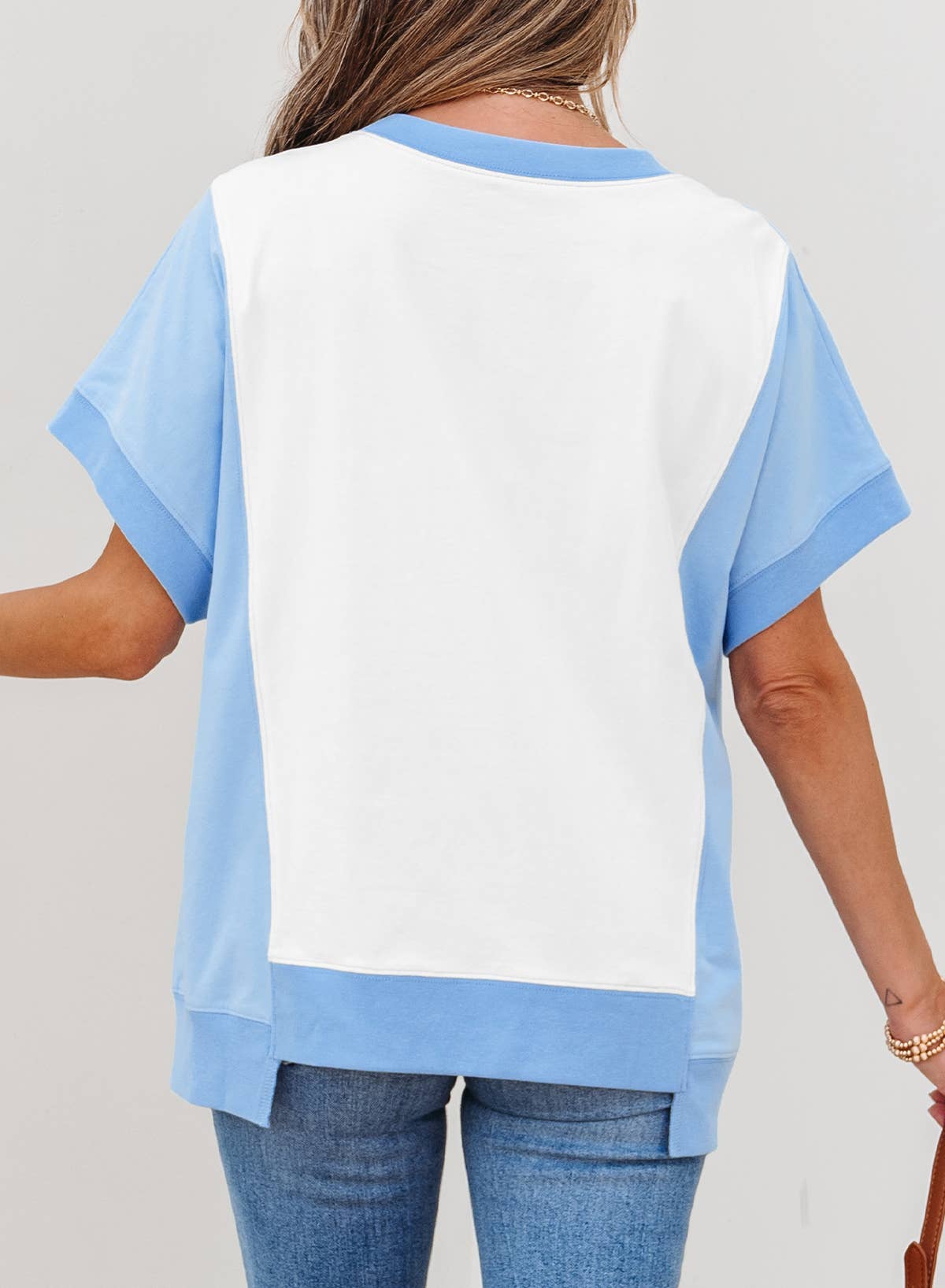 LDC Color Block Exposed Seam Crew Neck T Shirt