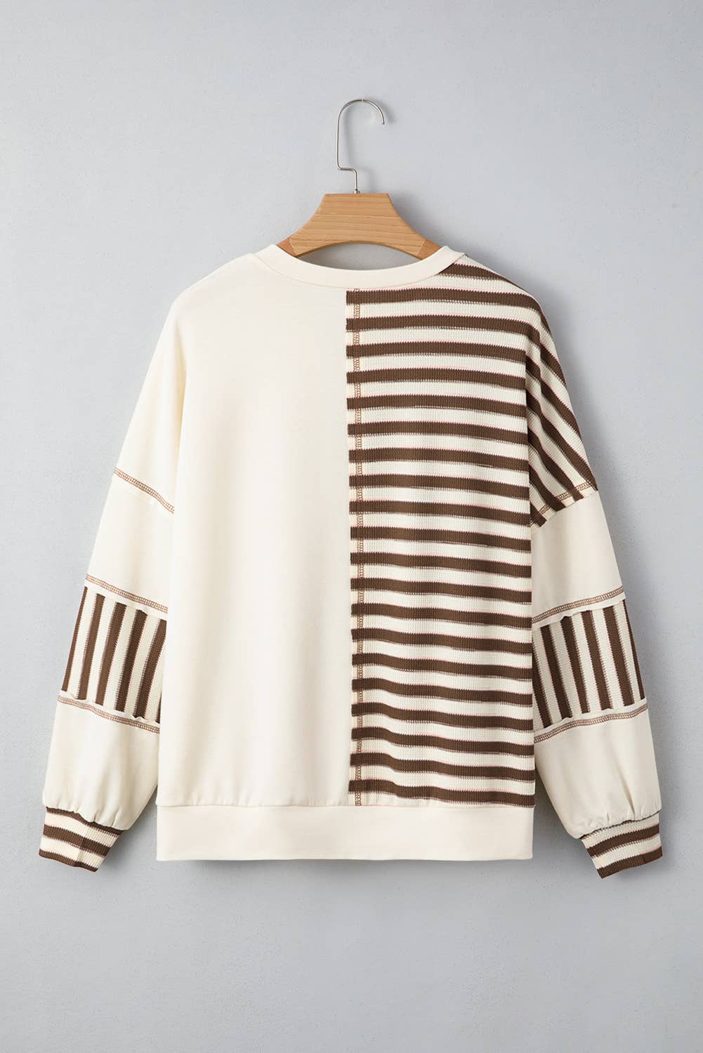 LDC Stripe Stitched Detail Patchwork Oversized Pullover Top