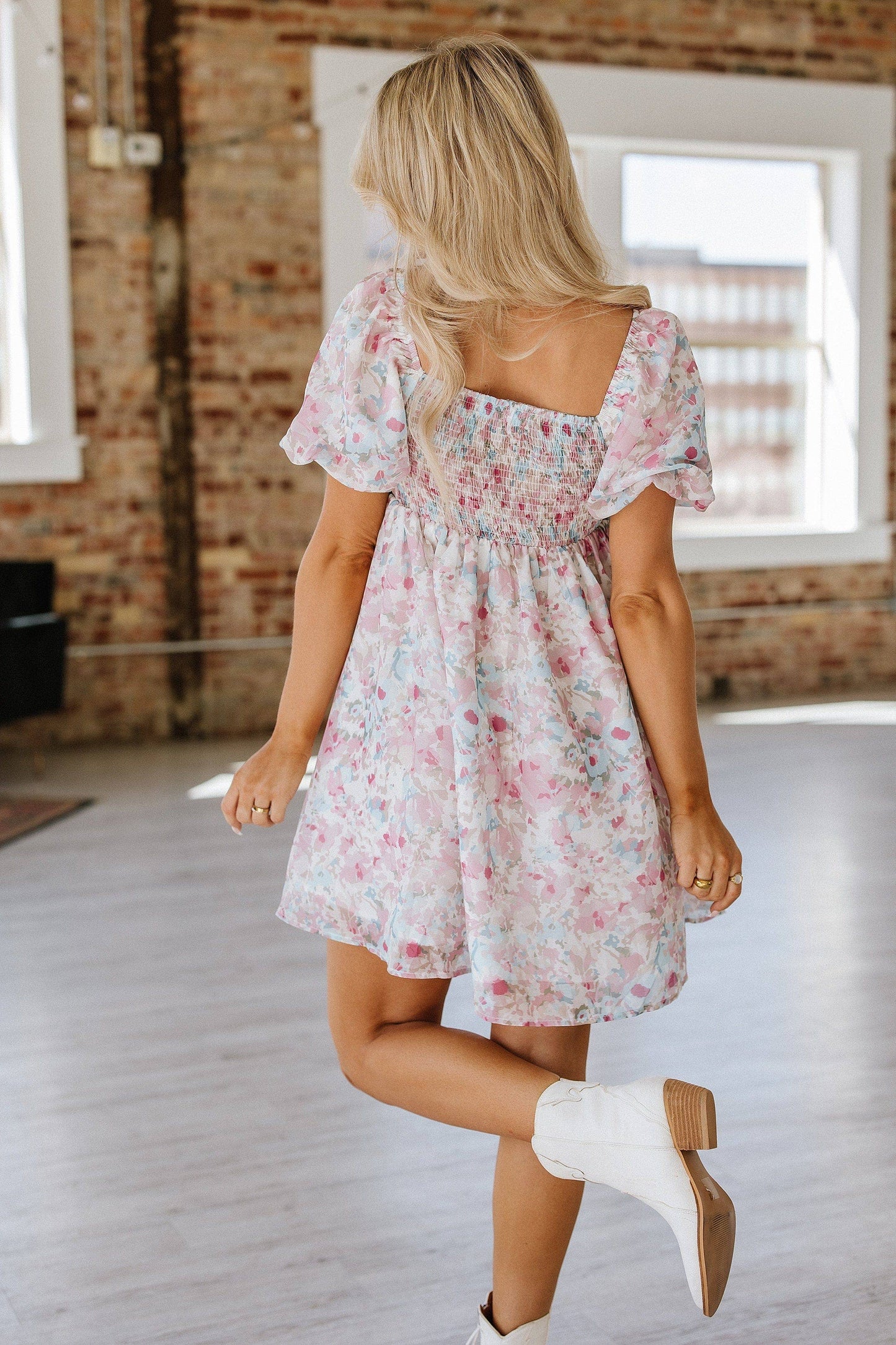 Floral Square Neck Mini Dress