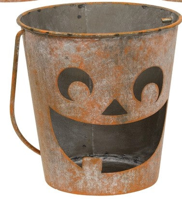 Distressed Metal Jack O Lantern Luminary Bucket
