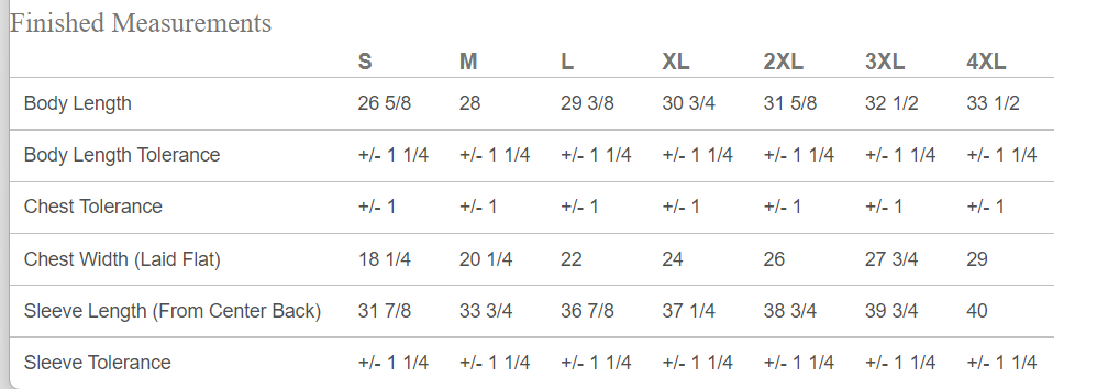 The "Support Farmers" Wheat Graphic Tee size chart.