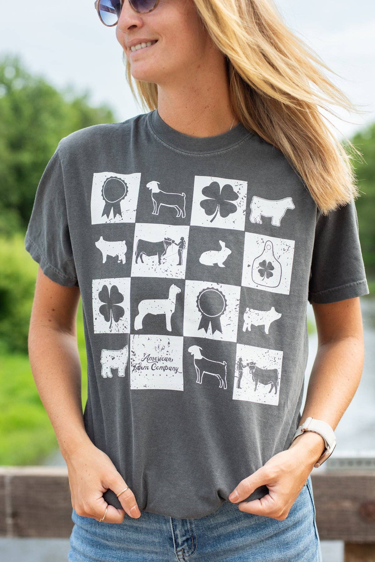 Summer Fair Week Checkers Charcoal Graphic Tee