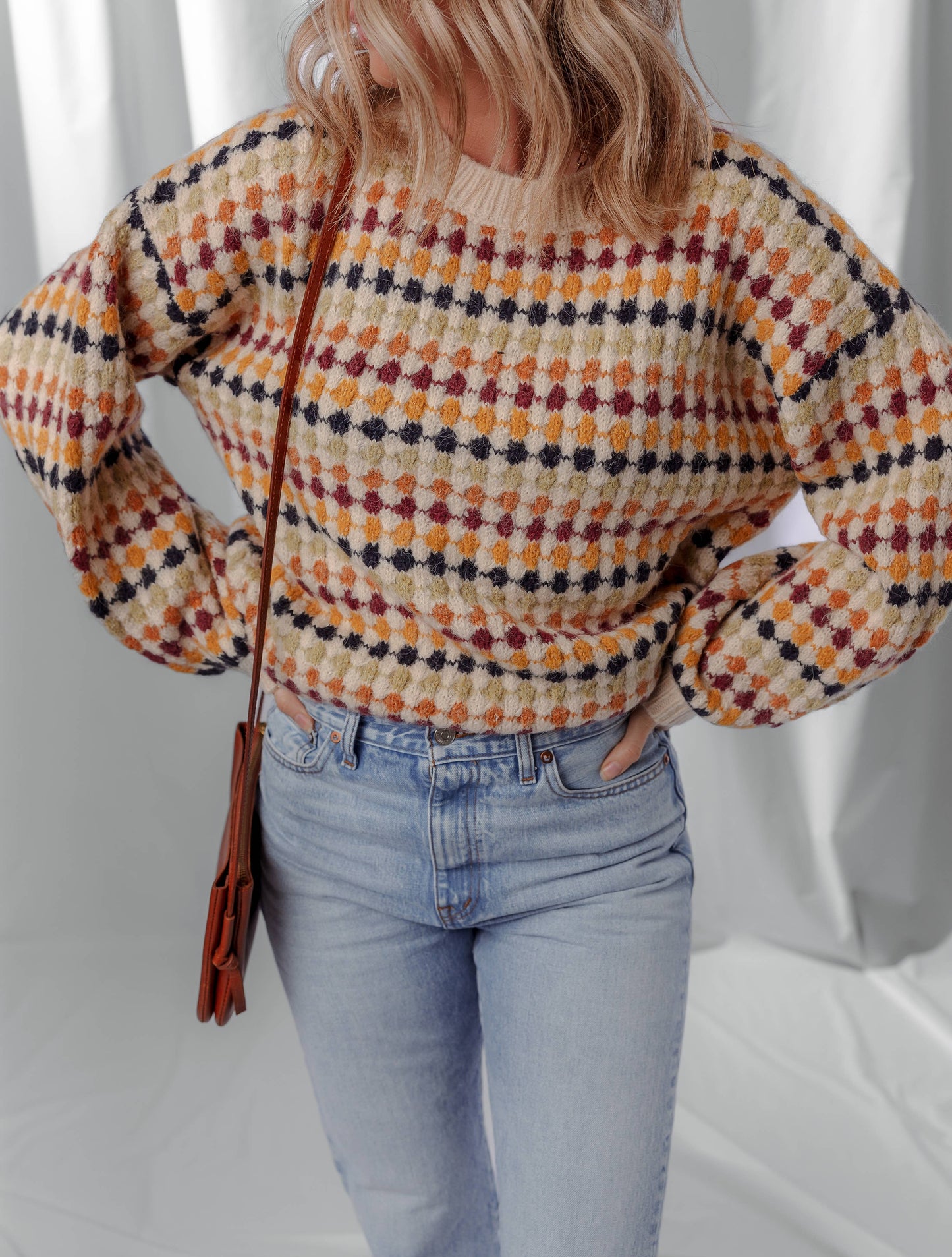LDC Round Neck Polka Dot Colorblock Shift Sweaters