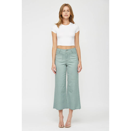 CROPPED WIDE LEG WITH FRONT POCKET: MINT GREEN