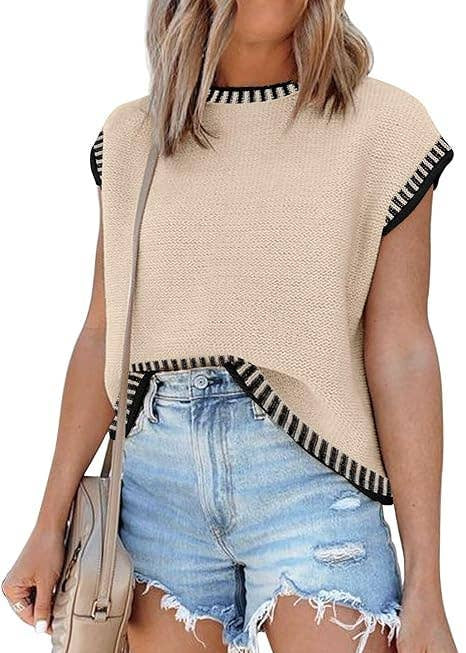Cap Sleeve Knit Sweater Sleeveless Vest