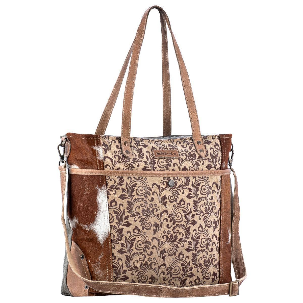 Canvas Leather & Cowhide Printed Women's Tote - Sand