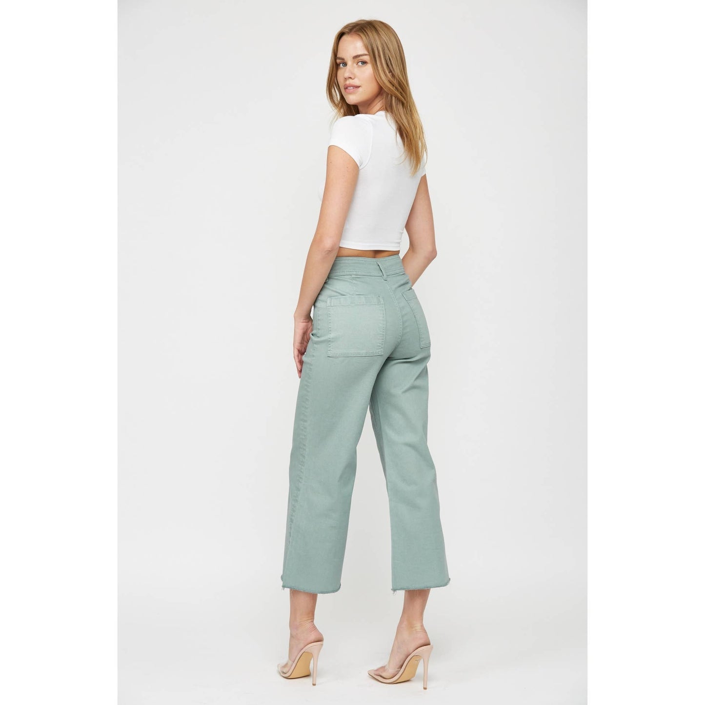 CROPPED WIDE LEG WITH FRONT POCKET: MINT GREEN