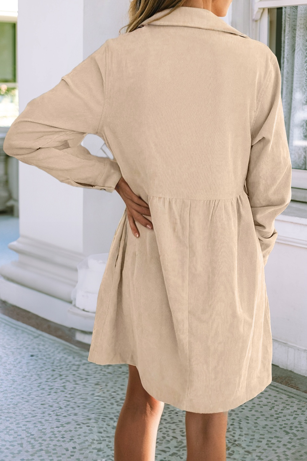 LDC Corduroy Half Button Collared Long Sleeve Mini Dress