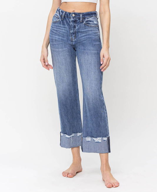 HIGH RISE RIGID DAD JEANS WITH EDGE GRINDING