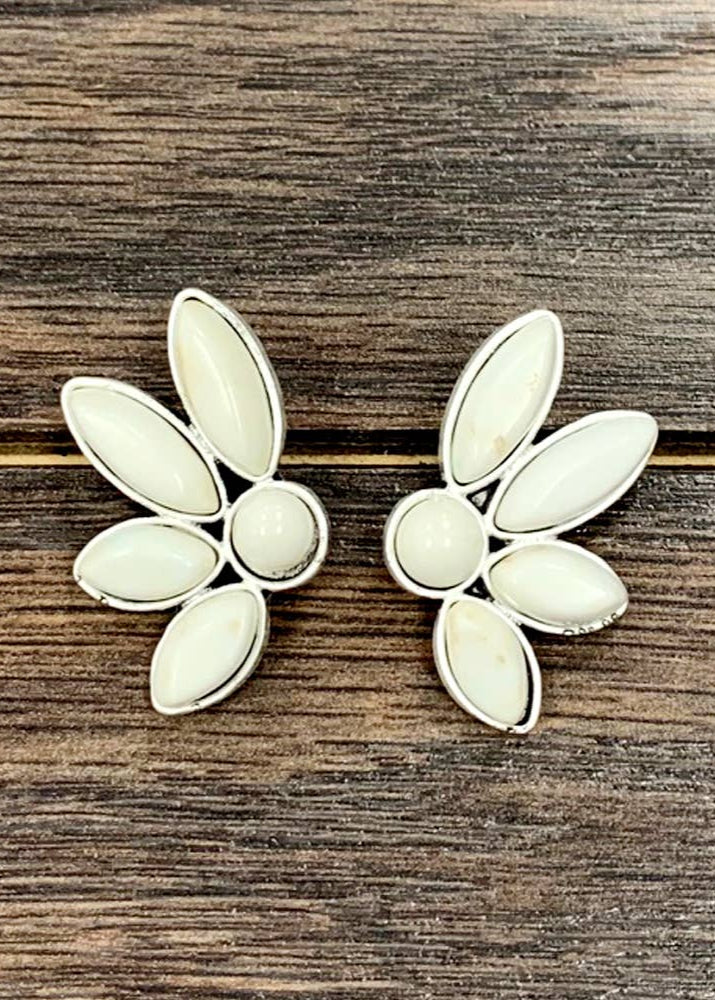 White Flower Stud Earrings