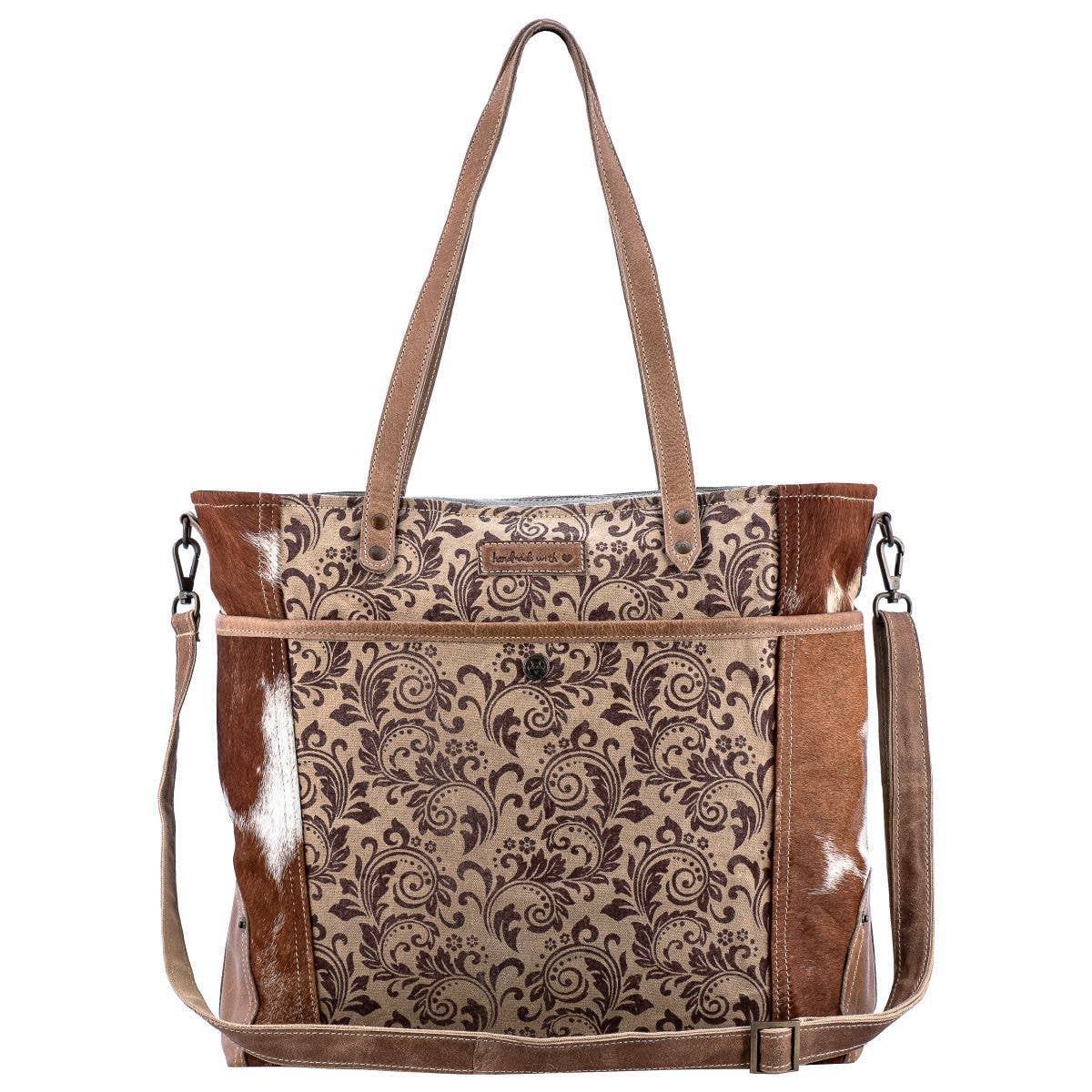 Canvas Leather & Cowhide Printed Women's Tote - Sand