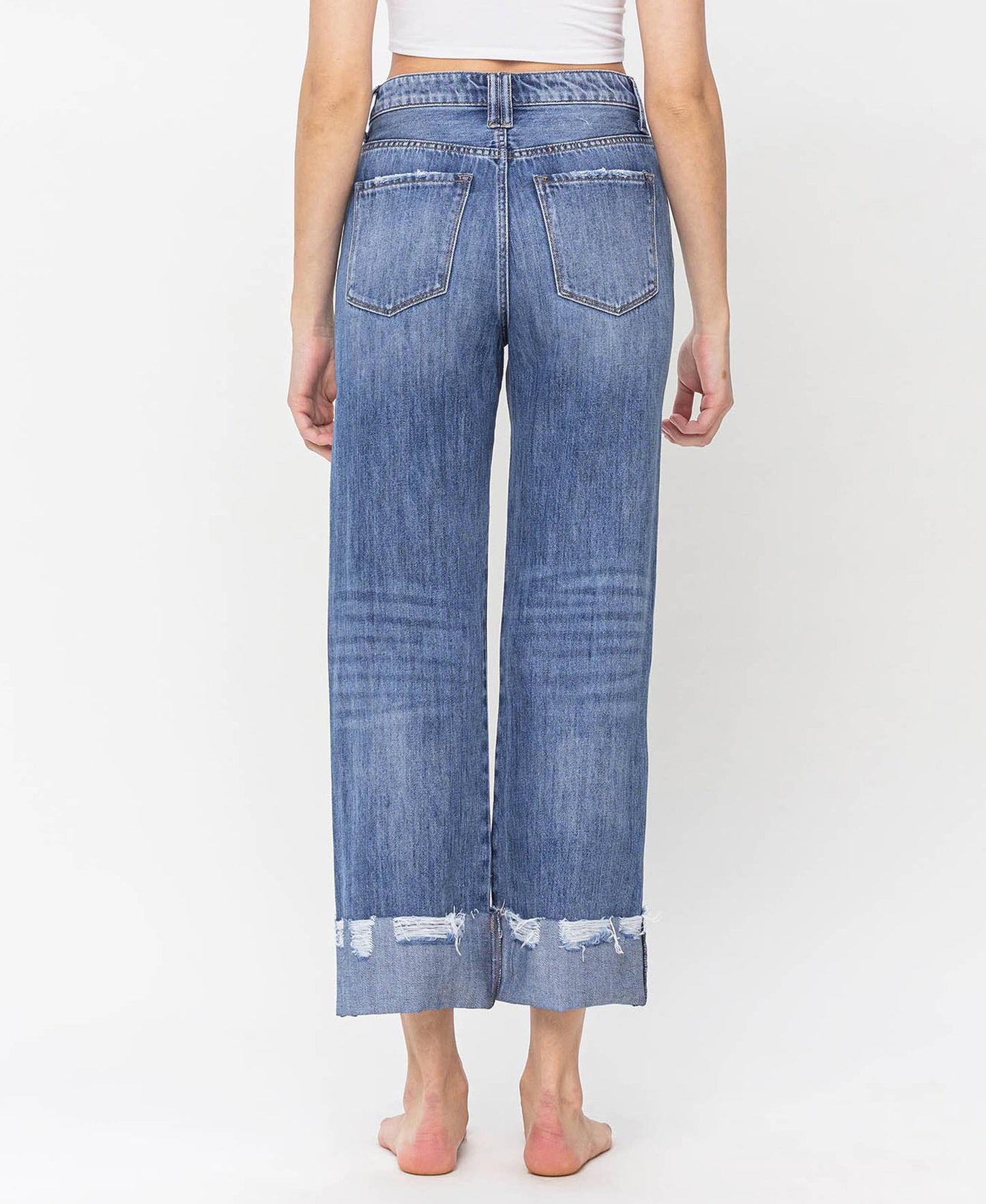 HIGH RISE RIGID DAD JEANS WITH EDGE GRINDING