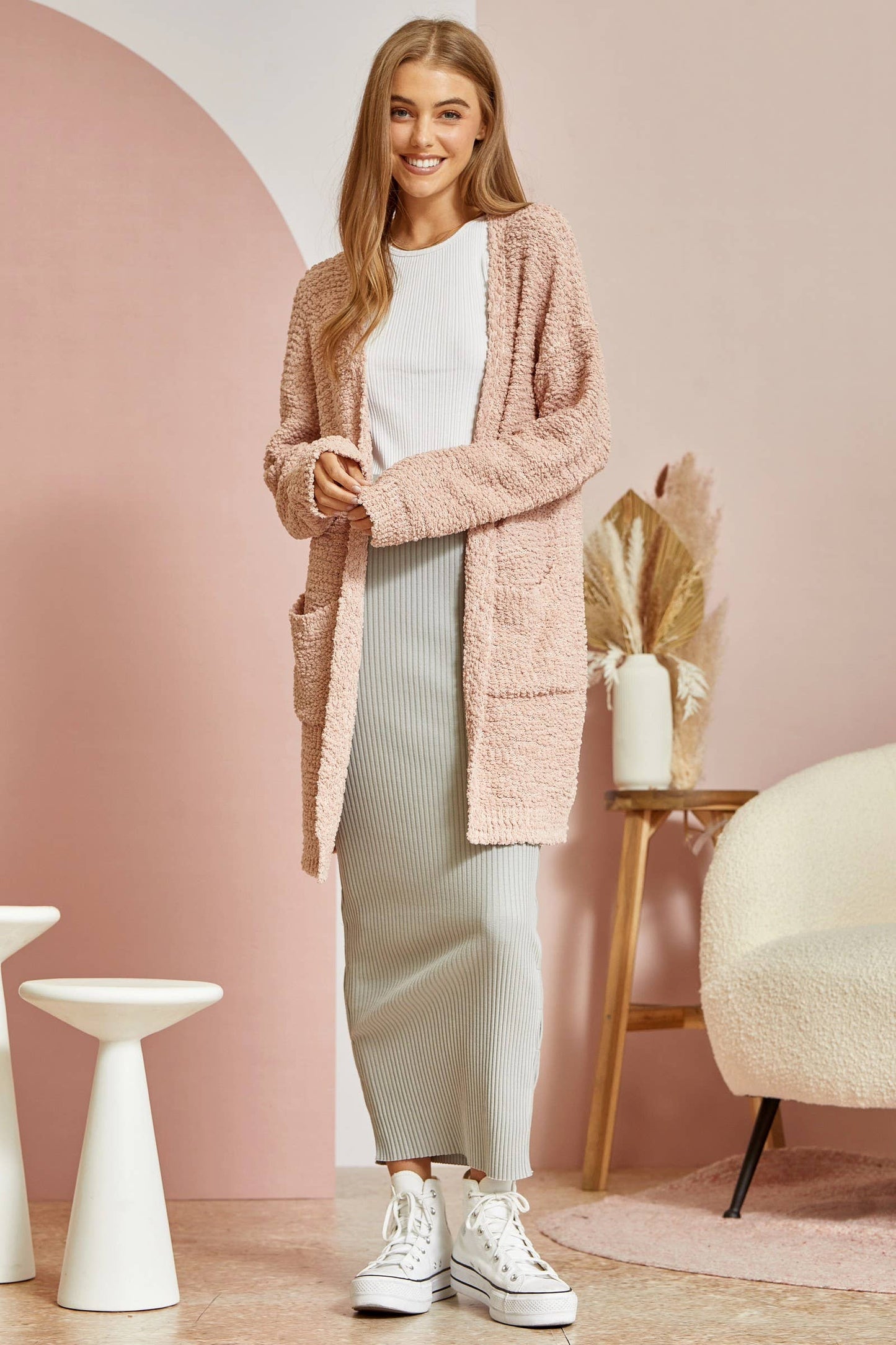 Fluffy Open Front Cardigan / MAUVE