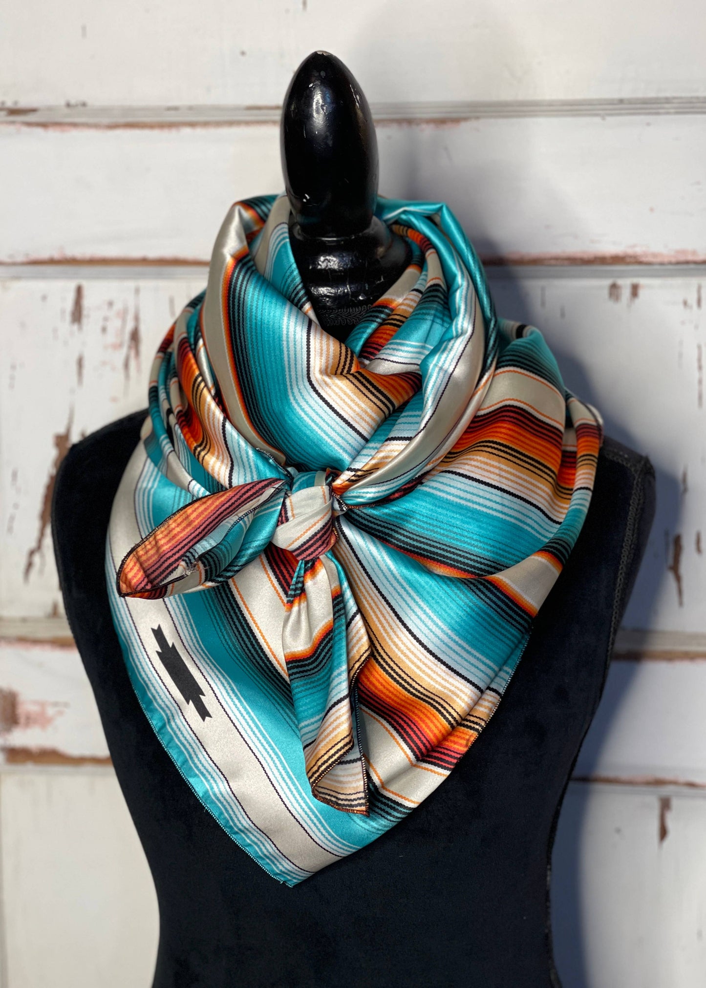 Turquoise and Rust Striped Wild Rag