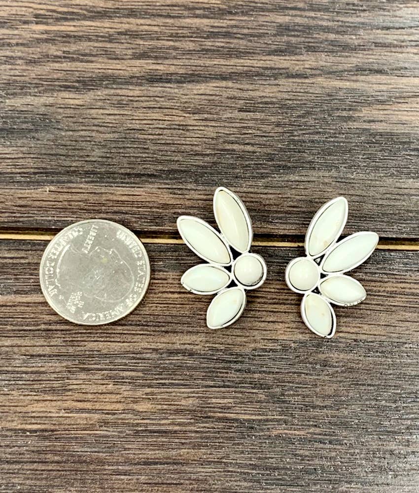 White Flower Stud Earrings