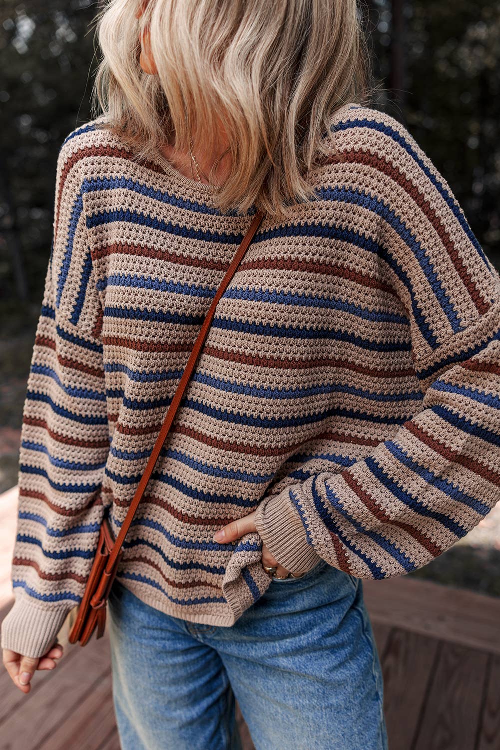 LDC Striped Knitted Drop Shoulder Crew Neck Sweater