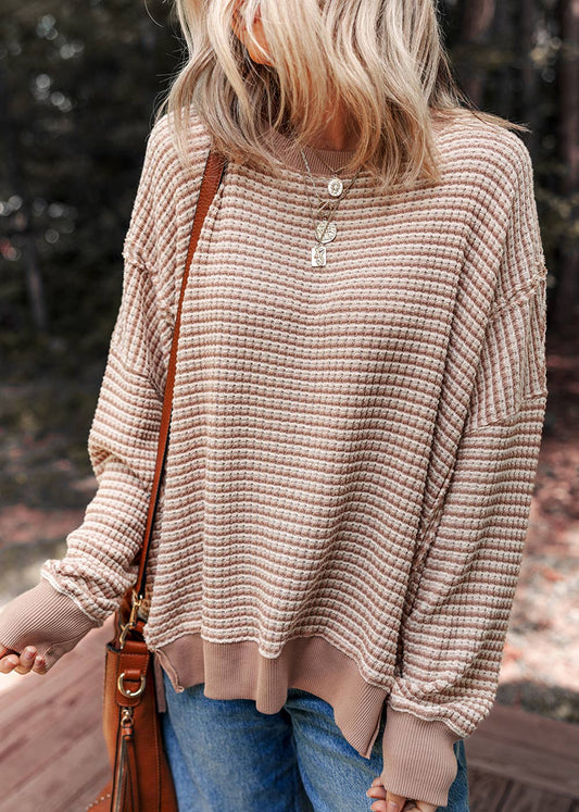 LDC Ribbed Trim Drop Shoulder Long Sleeve Oversize Top