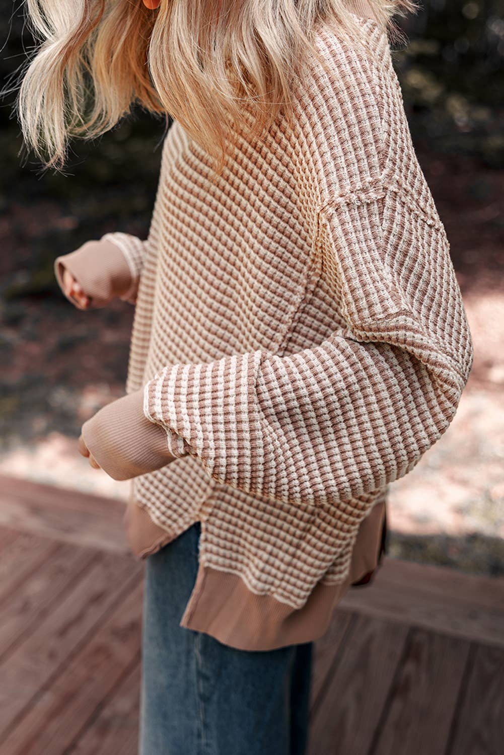 LDC Ribbed Trim Drop Shoulder Long Sleeve Oversize Top