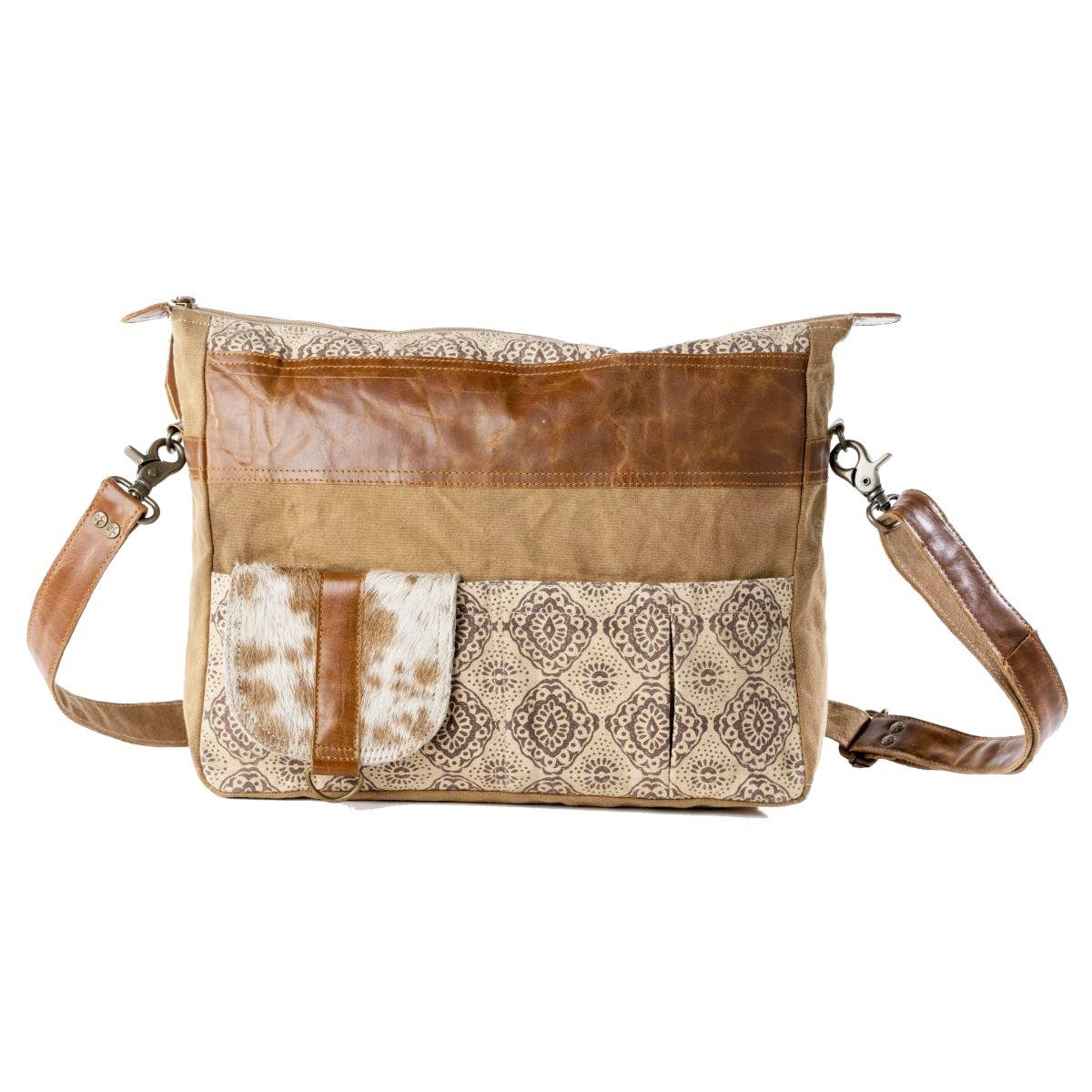 Canvas Leather & Cowhide  Women's Crossbody - Sand/brown