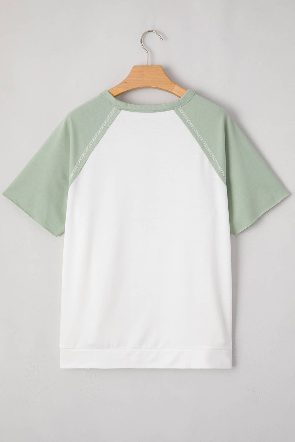 Colorblock Raglan Short Sleeve Half Buttons High Low T Shirt