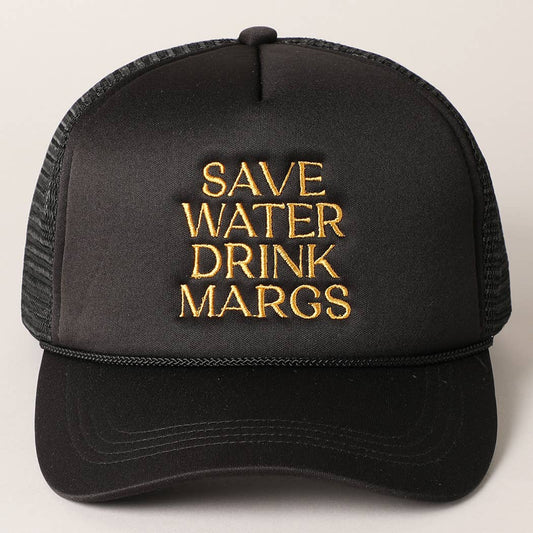 Save Water Drink Margs Embroidered Trucker Cap: BLACK / One Size