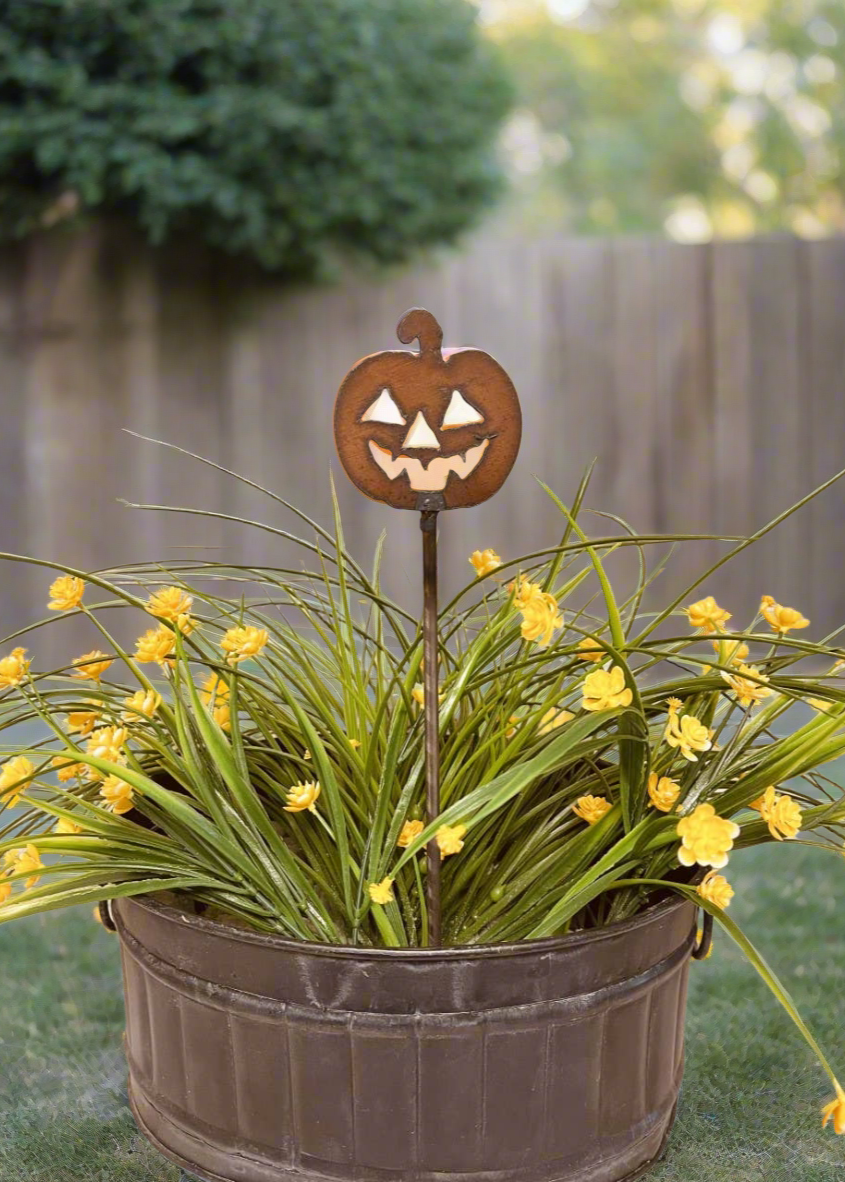 Jack O Lantern Pumpkin Halloween Garden Plant Stake