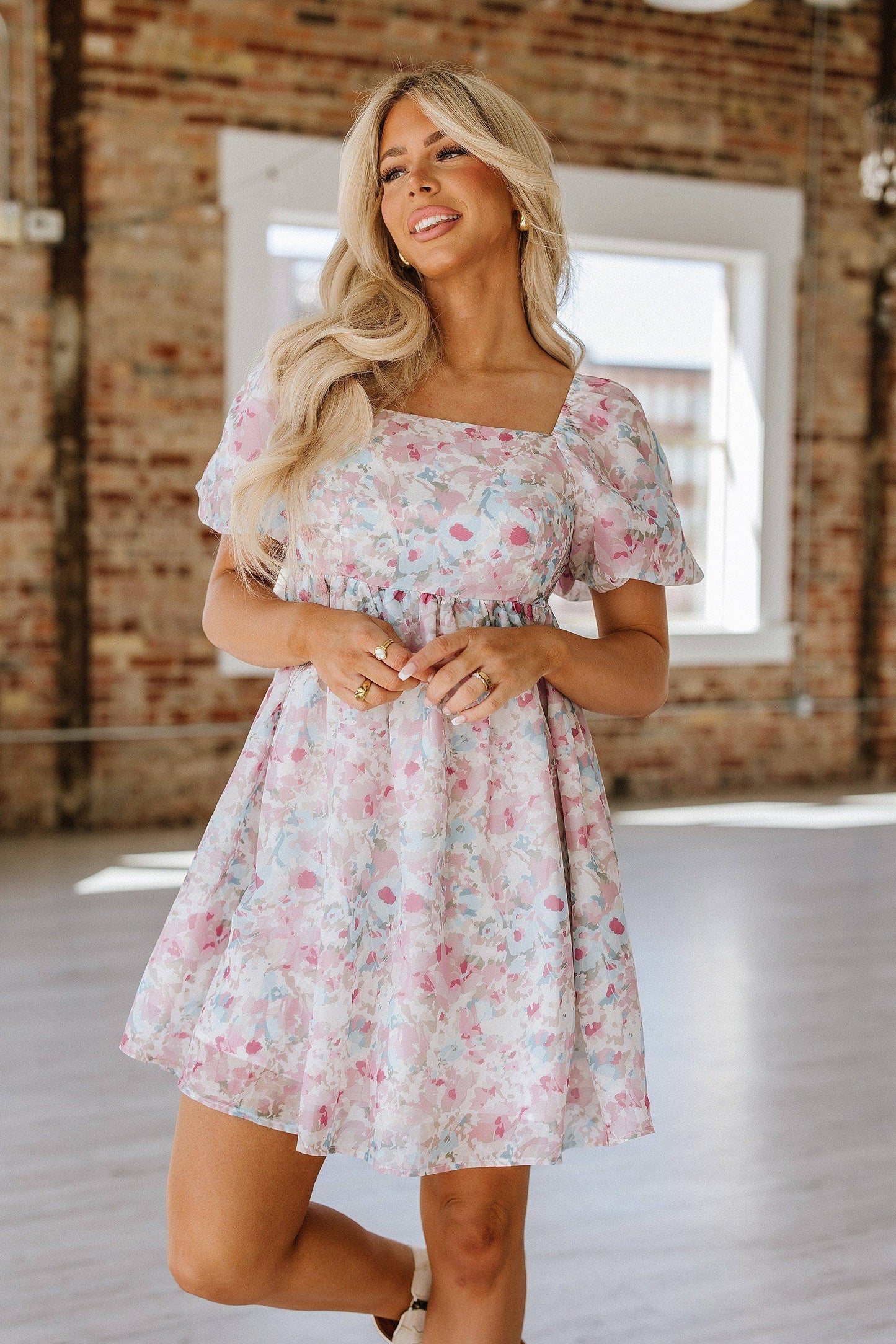 Floral Square Neck Mini Dress
