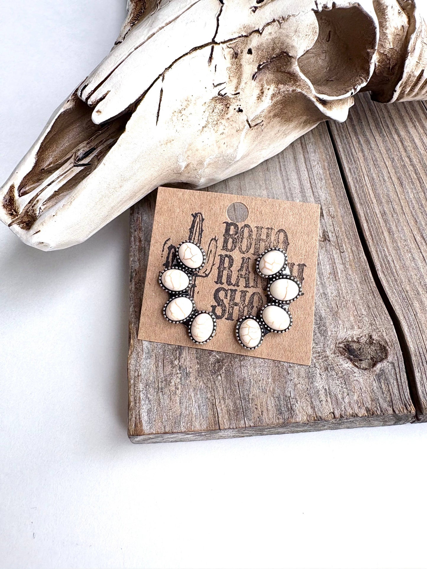 Western Cluster Squash Blossom Stone Stud Earrings