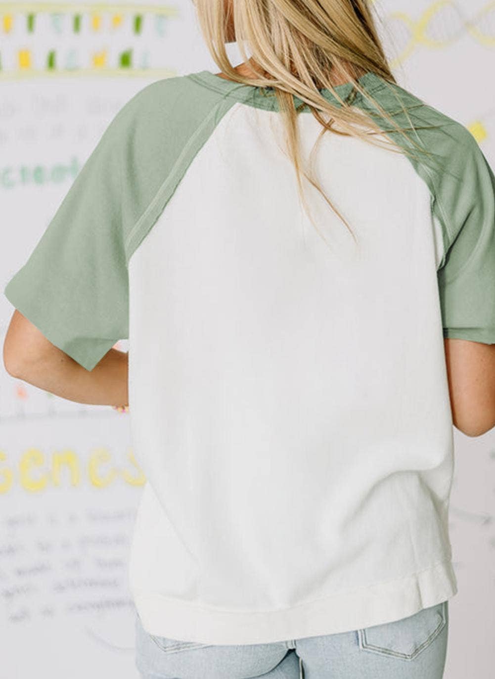 Colorblock Raglan Short Sleeve Half Buttons High Low T Shirt