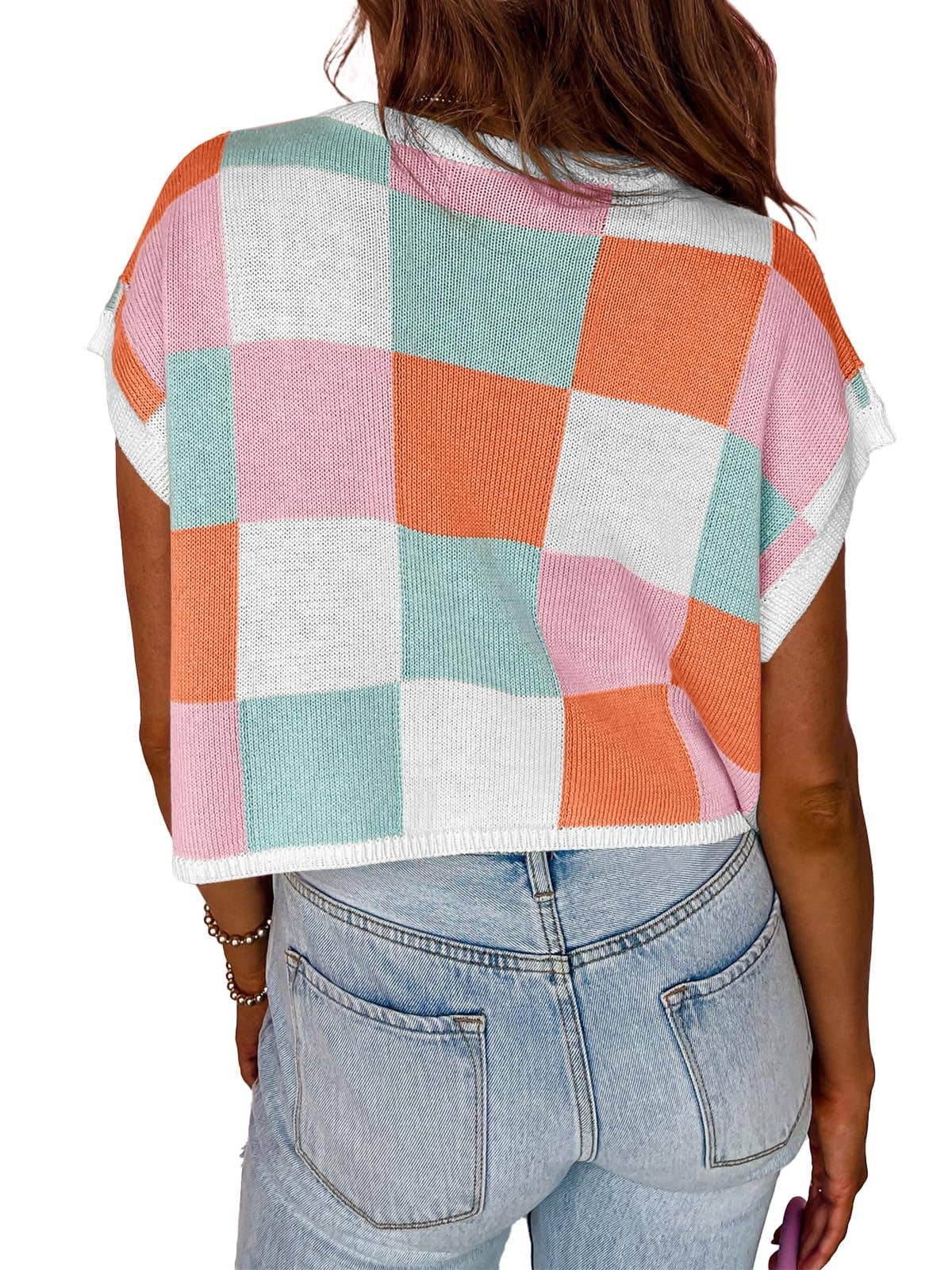 Colorblocked Sweater Vest Crew Neck Knit Trendy Pullover Vest