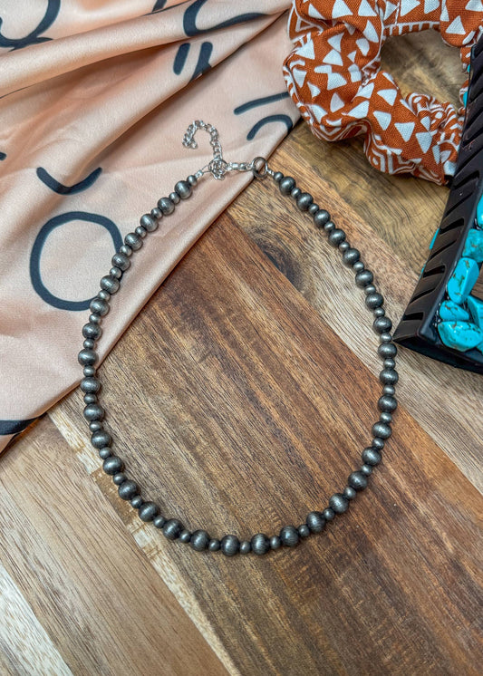 Faux Silver Beaded Navajo Pearl Stackable Necklace 