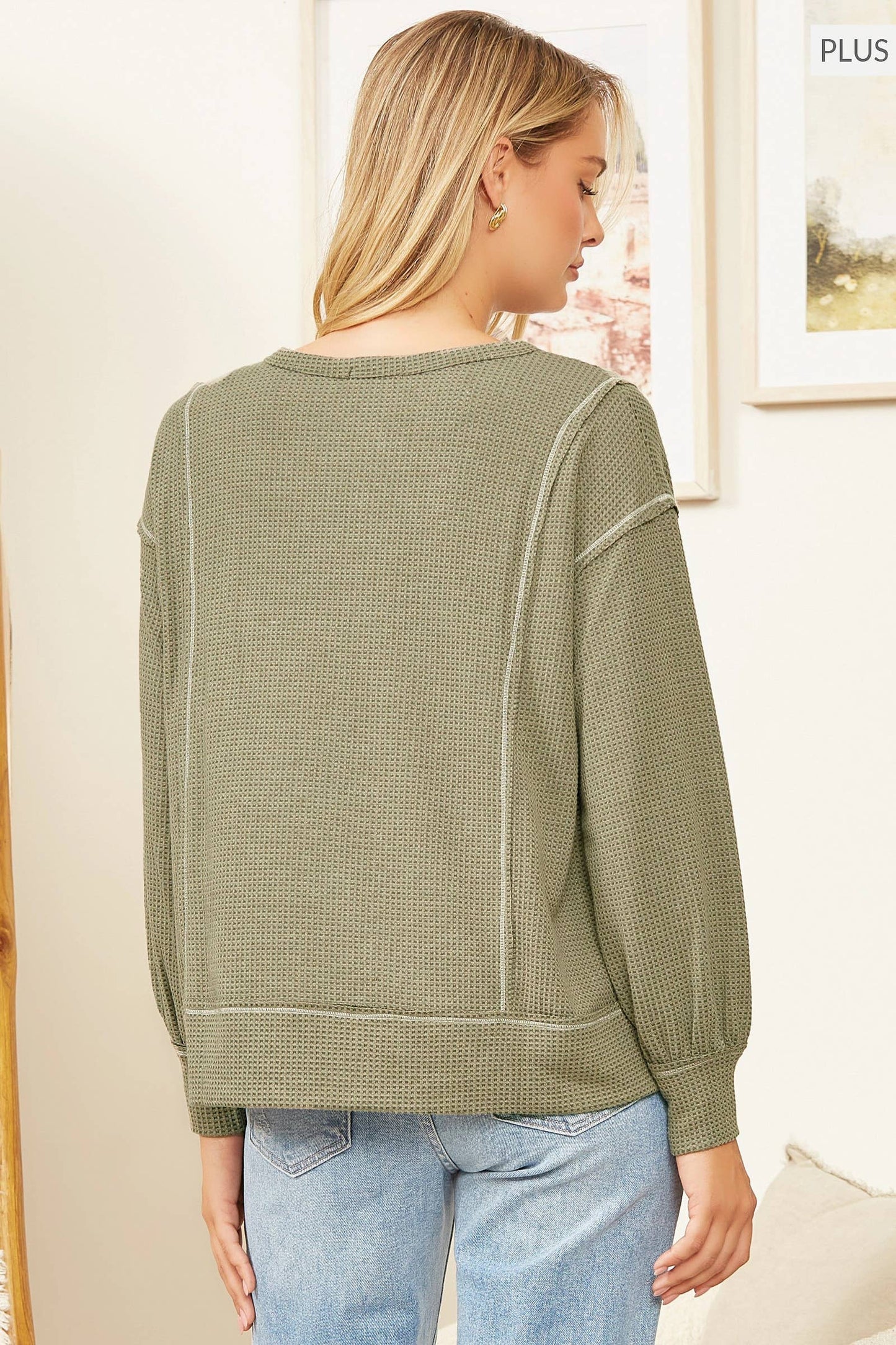 Round Neck Tunic Top X Stitch Detail: OLIVE