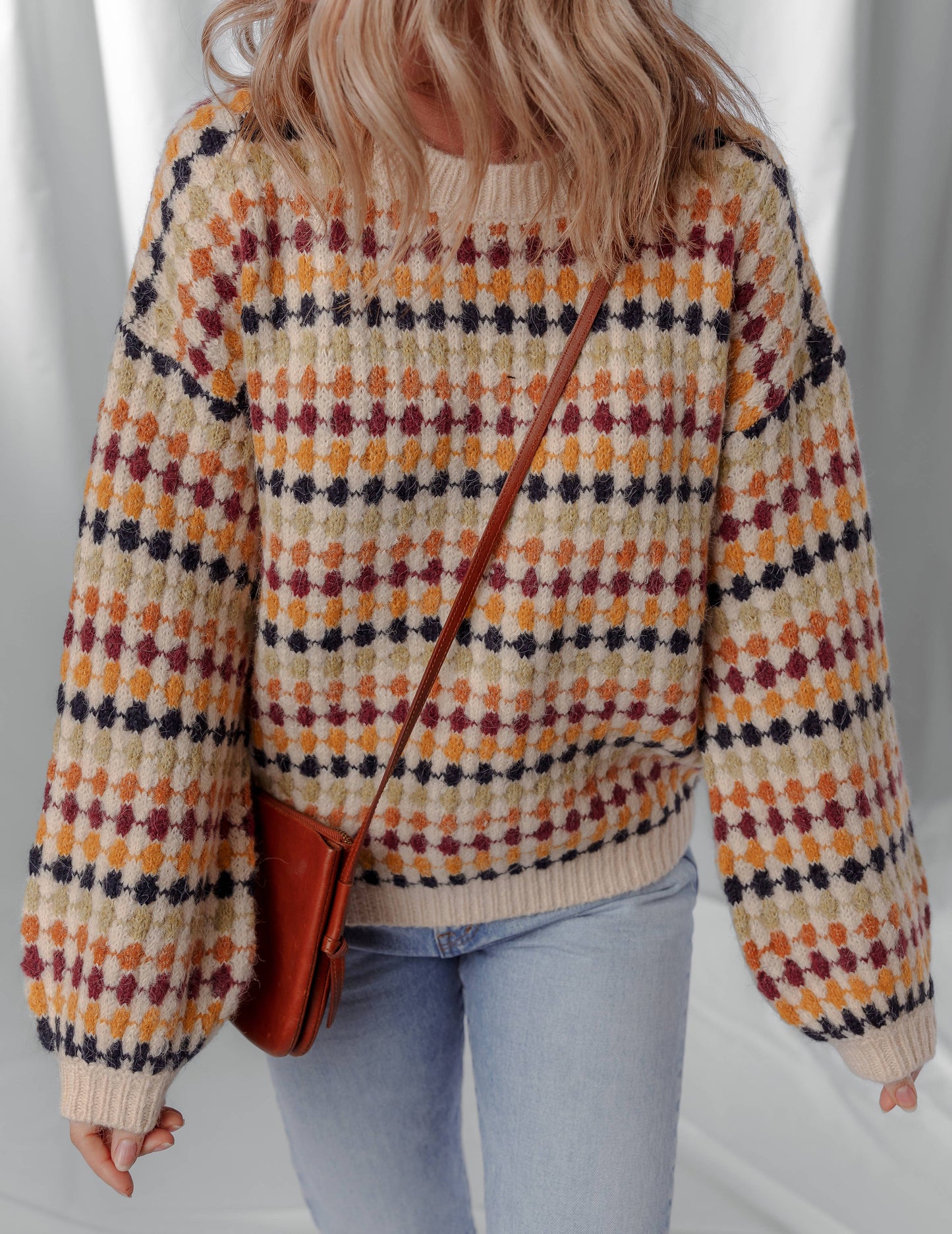 LDC Round Neck Polka Dot Colorblock Shift Sweaters