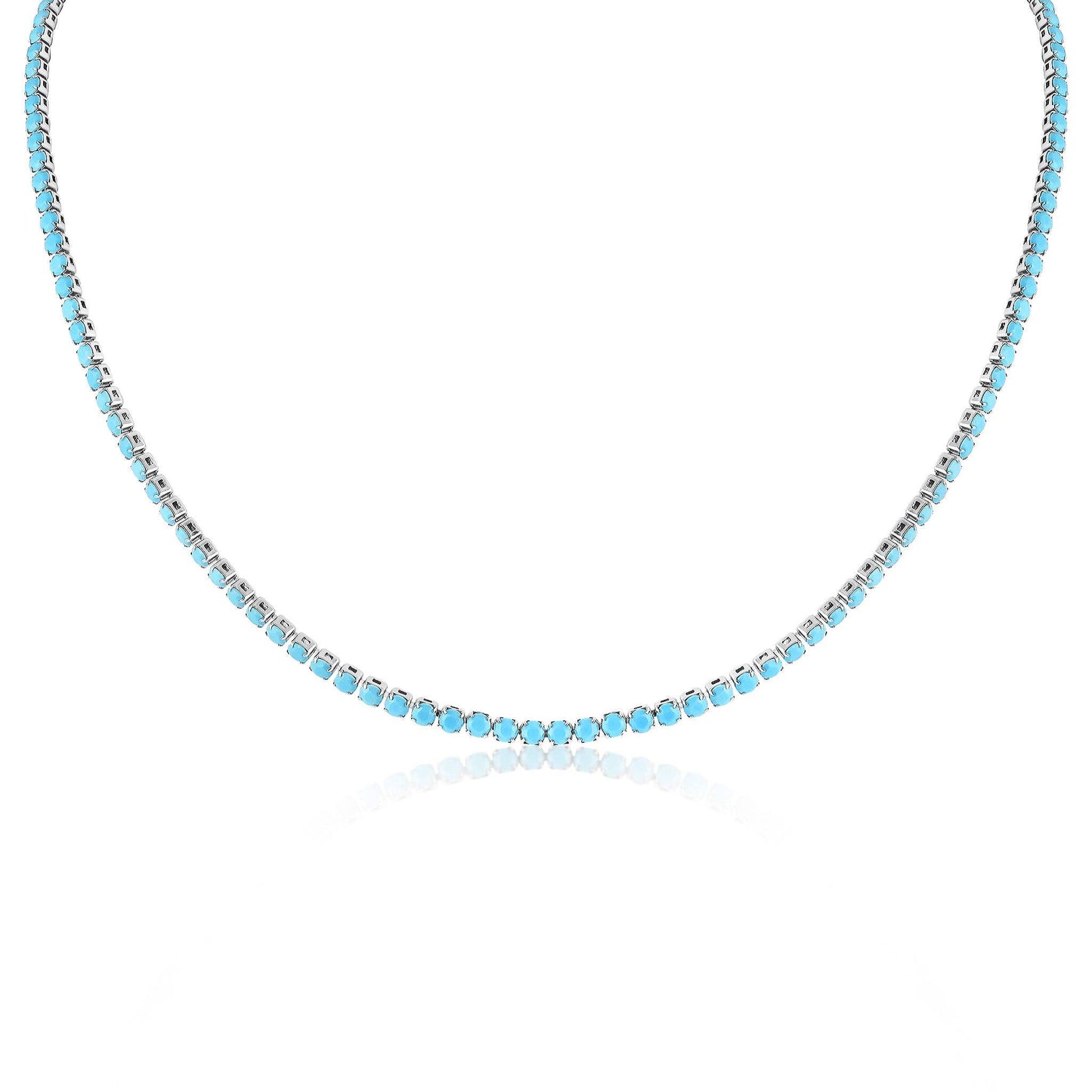 Stainless Steel Turquoise Rhinestone Tennis Chain Necklace