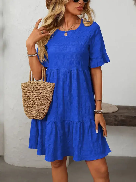 Women's Ruffle Sleeve Tiered A-Line Flowy Mini Dress