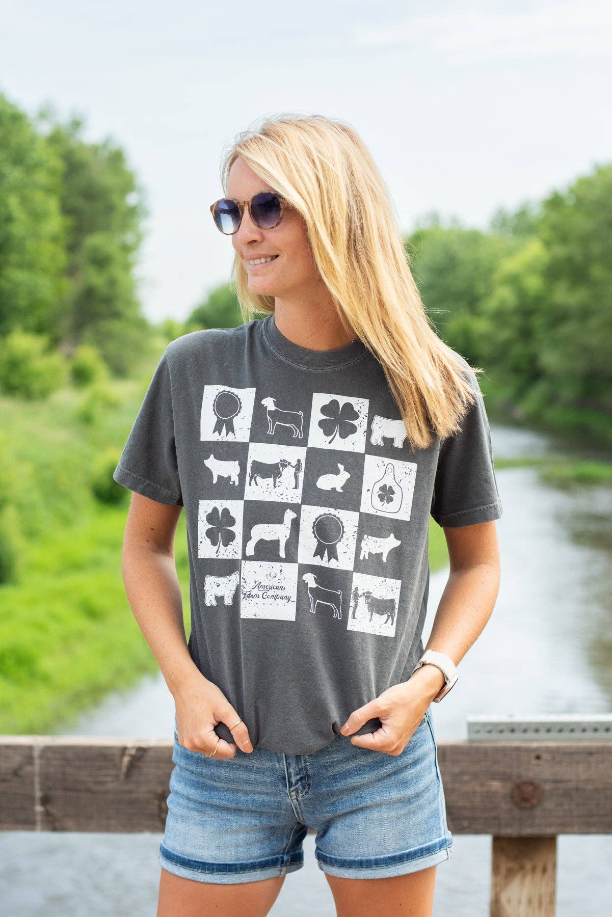 Summer Fair Week Checkers Charcoal Graphic Tee