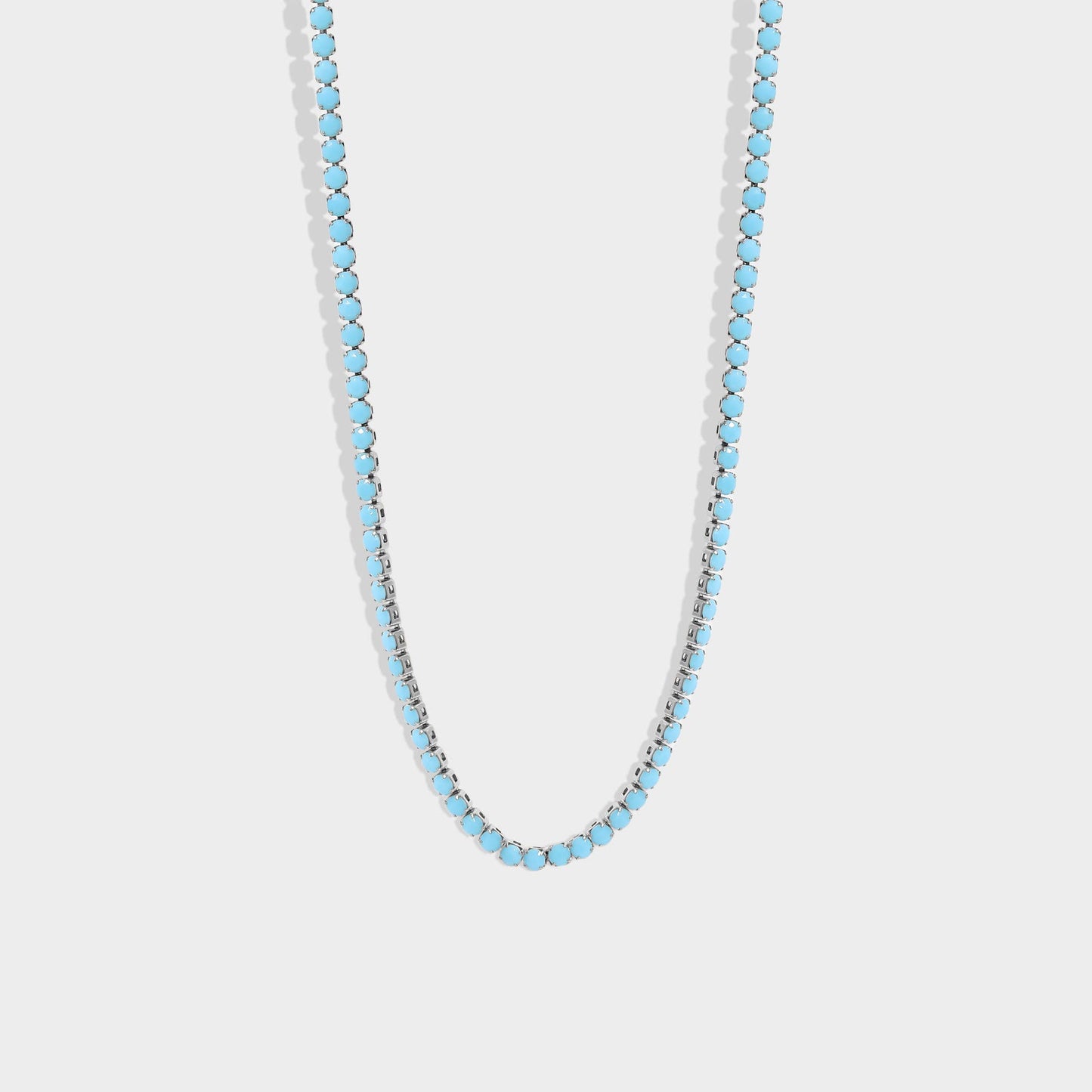 Stainless Steel Turquoise Rhinestone Tennis Chain Necklace