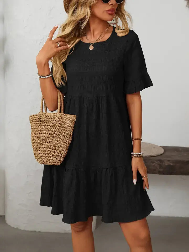 Women's Ruffle Sleeve Tiered A-Line Flowy Mini Dress