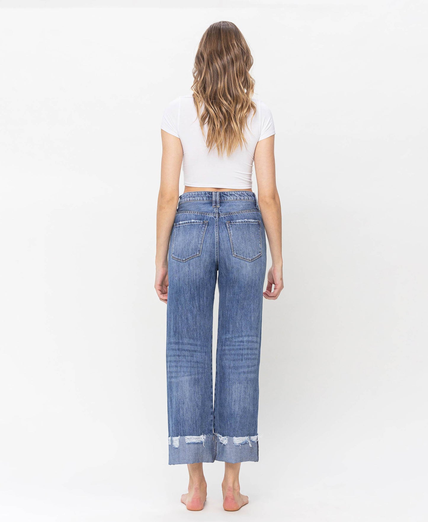 HIGH RISE RIGID DAD JEANS WITH EDGE GRINDING