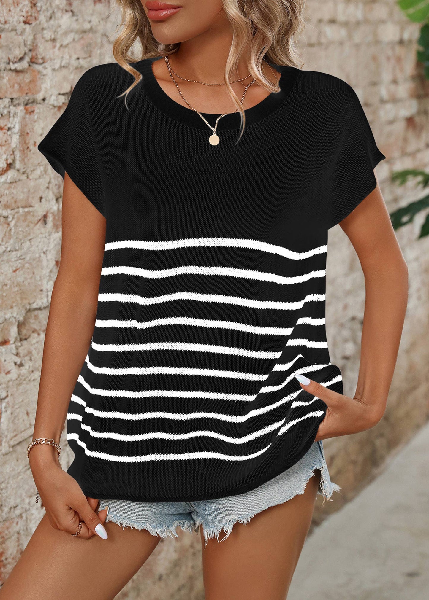 Round Neck Striped Top
