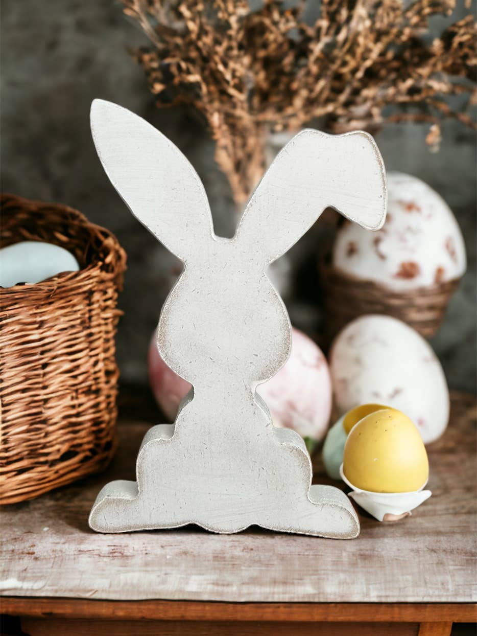 Primitive/Rustic Easter/Spring Wood Bunny - White