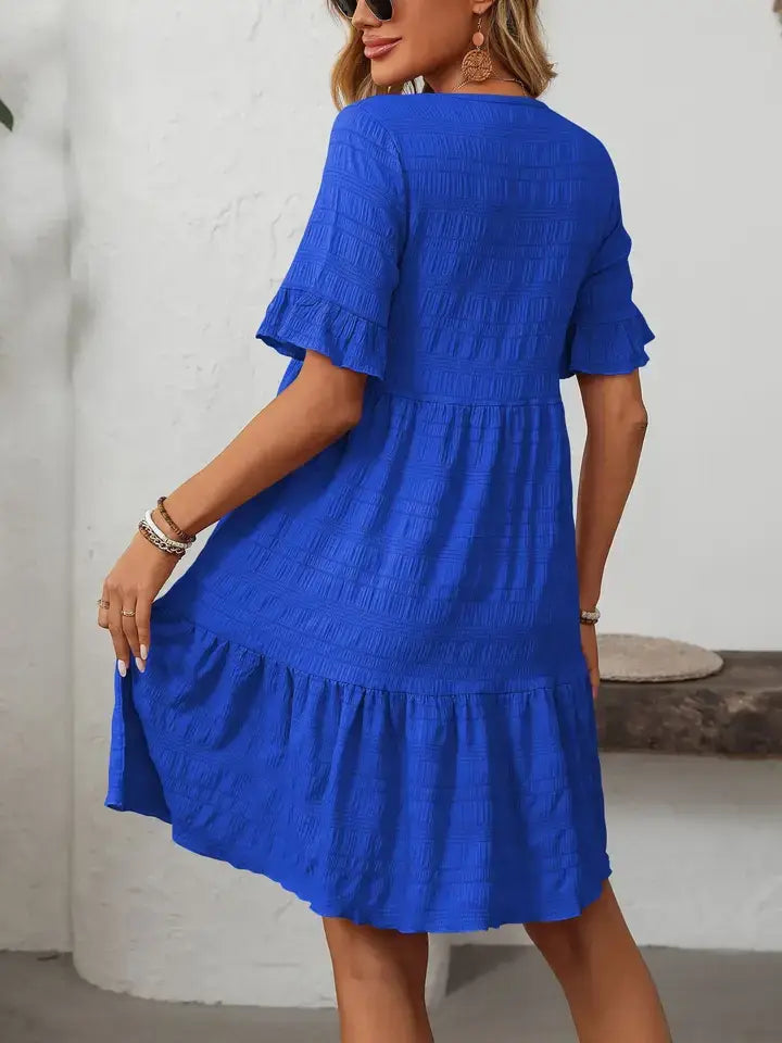 Women's Ruffle Sleeve Tiered A-Line Flowy Mini Dress