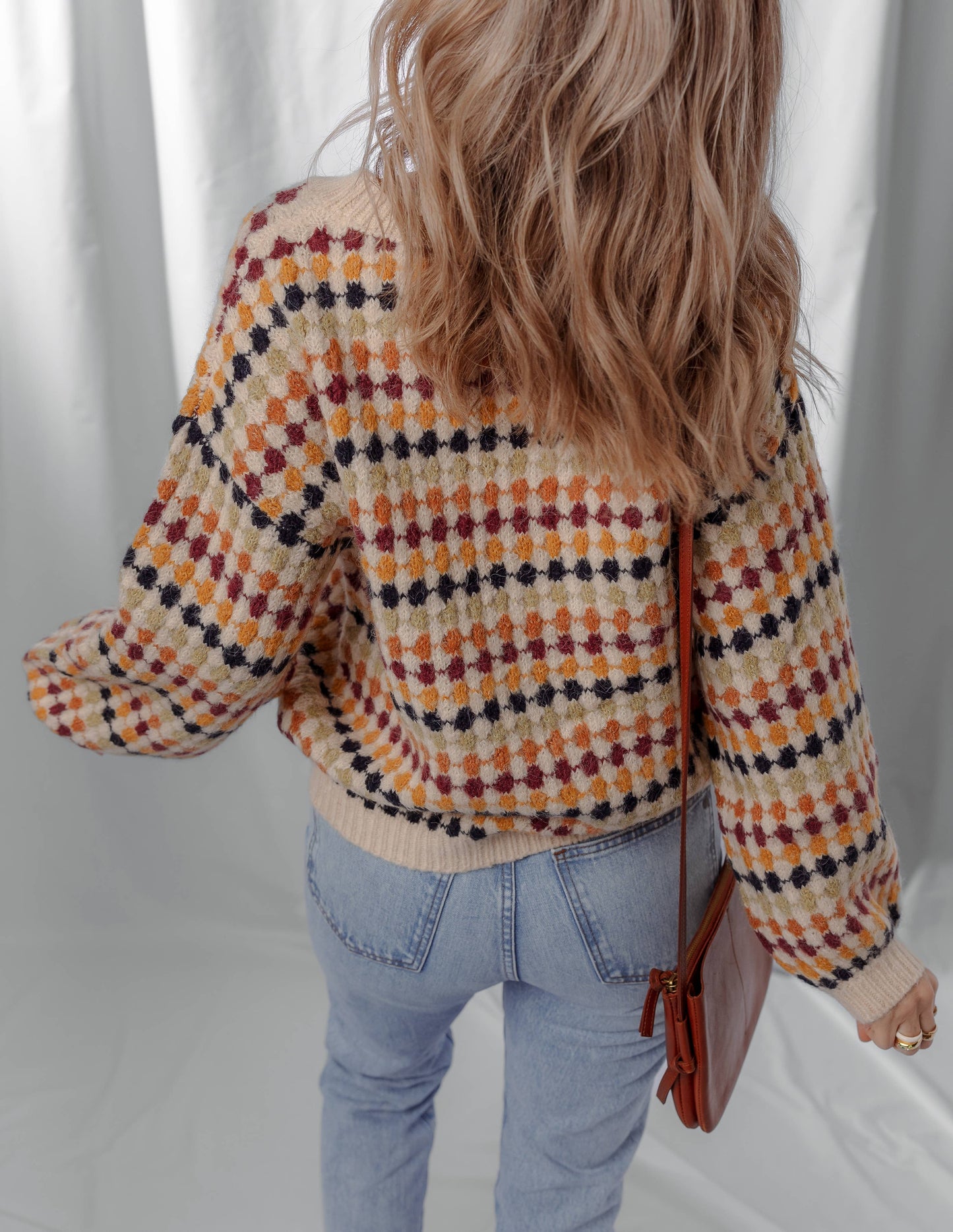 LDC Round Neck Polka Dot Colorblock Shift Sweaters