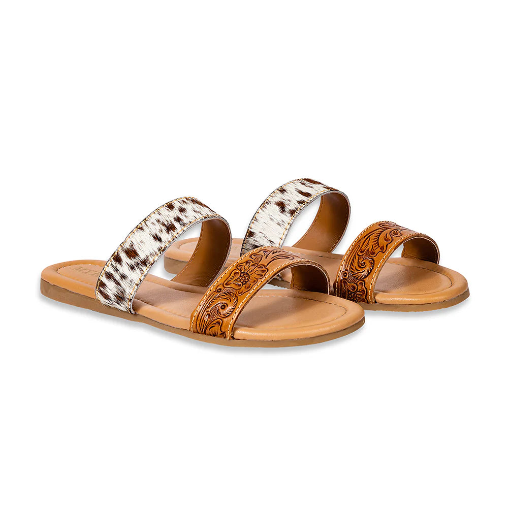 Double Strap Cowhide Sandals - Tan