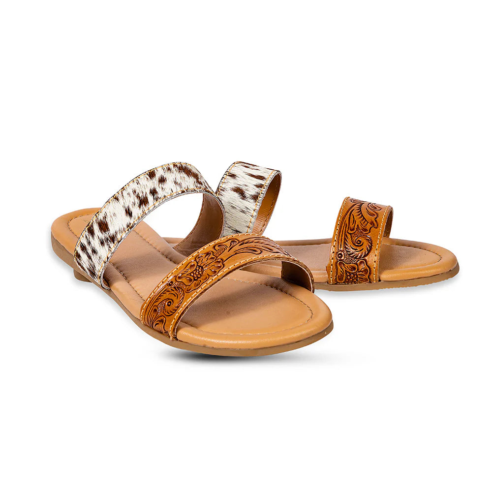 Double Strap Cowhide Sandals - Tan