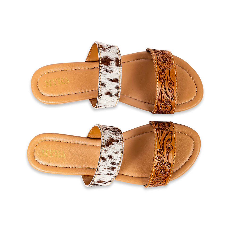 Double Strap Cowhide Sandals - Tan