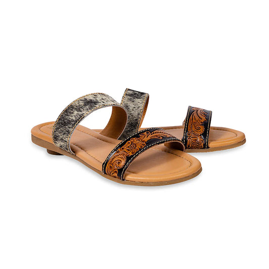 Double Strap Cowhide Sandals - Black