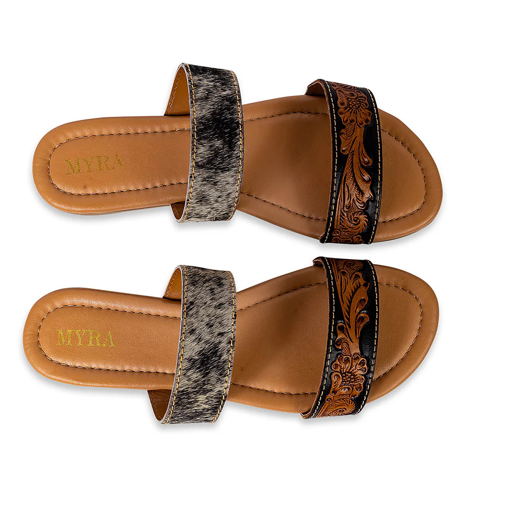 Double Strap Cowhide Sandals - Black