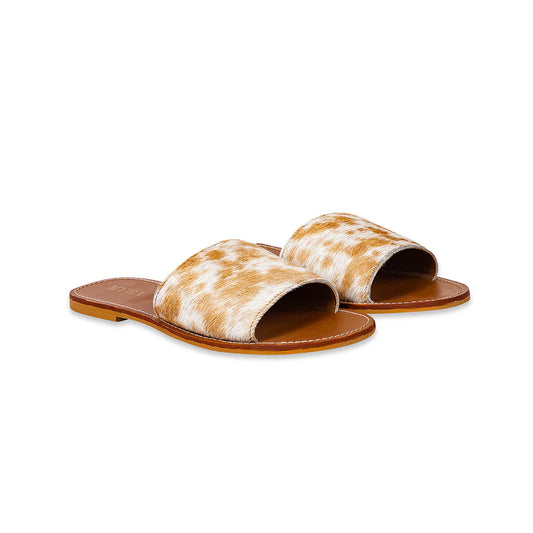 Kemma Hair-On Hide Sandals - Tan and White